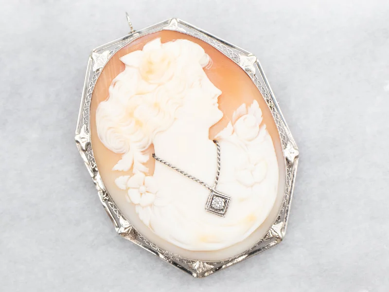 Art Deco Old Mine Cut Diamond Cameo Brooch or Pendant