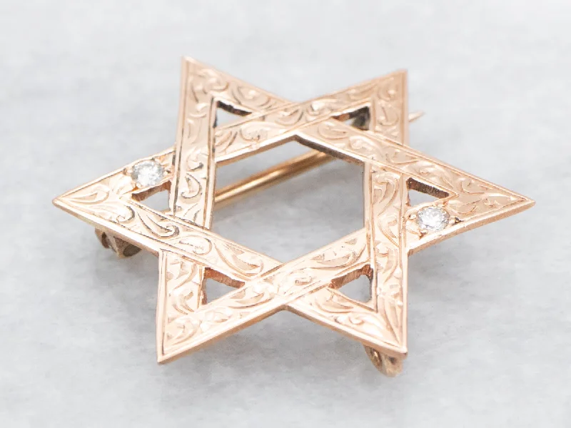 Antique Rose Gold Diamond Star of David Brooch or Pendant