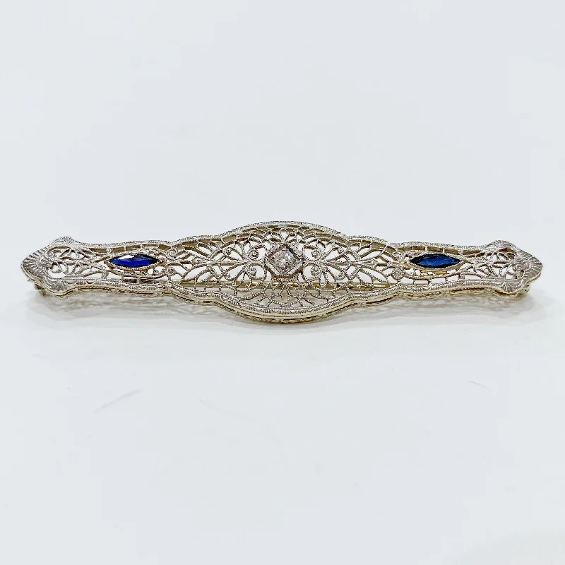 Estate Collection Brooch - Diamond, Sapphire & 14K White Gold