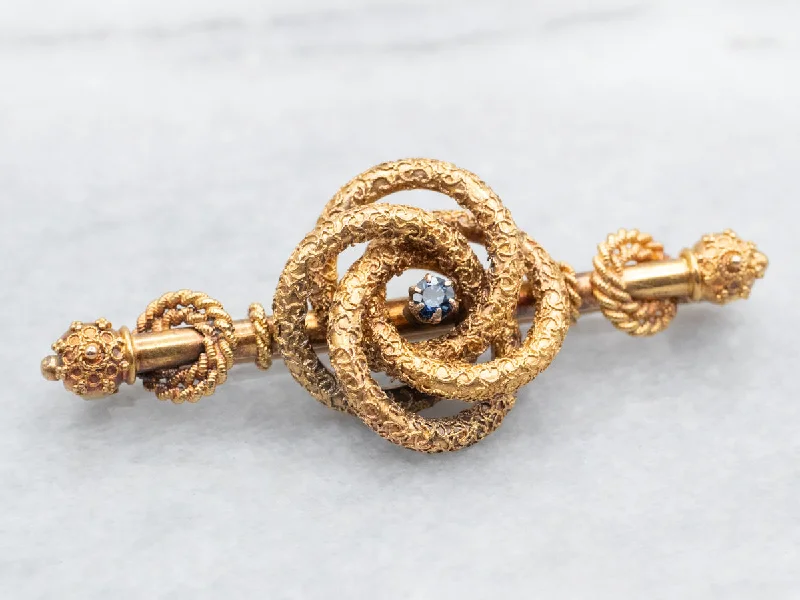 Etruscan Revival Sapphire Lover's Knot Brooch