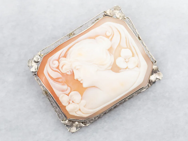 Lovely Antique Rectangle Cameo Brooch or Pendant